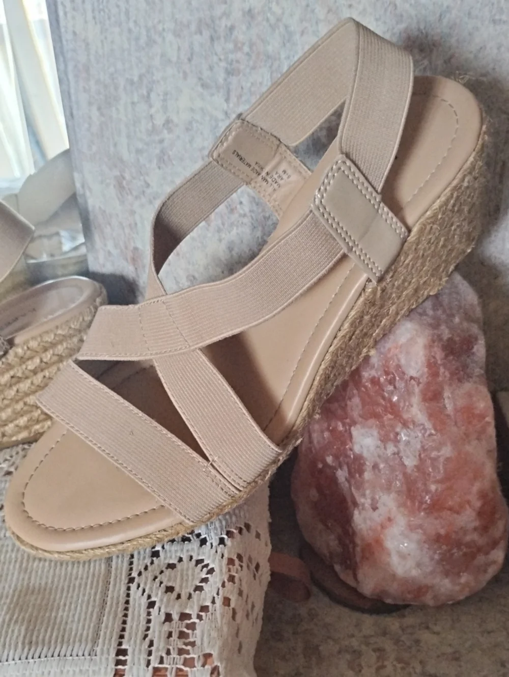 KAREN SCOTT Super Comfort Orthopedic Beige Elastic-Strap WedgeS 8.5